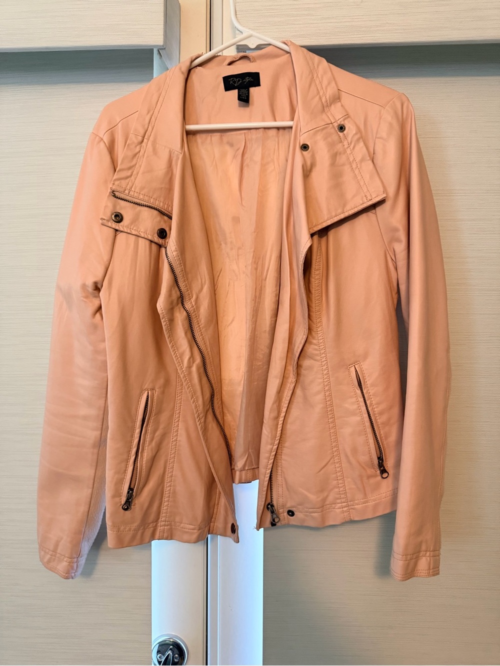 Light Pink Leather-Feel Moto Jacket - RD Style